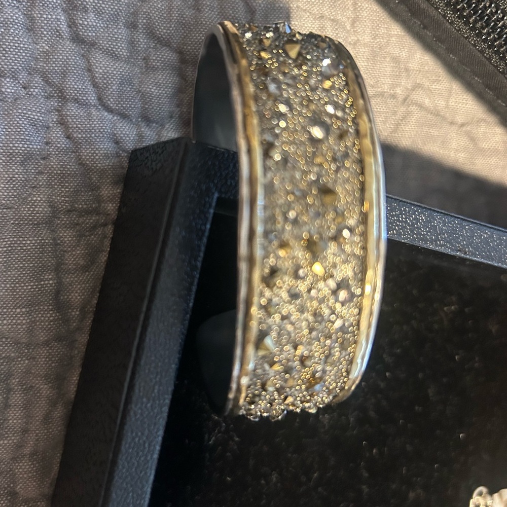 Chic Cuff Silver with Gold Accents Bracelet with Brown Detailing - Picture 2 of 6